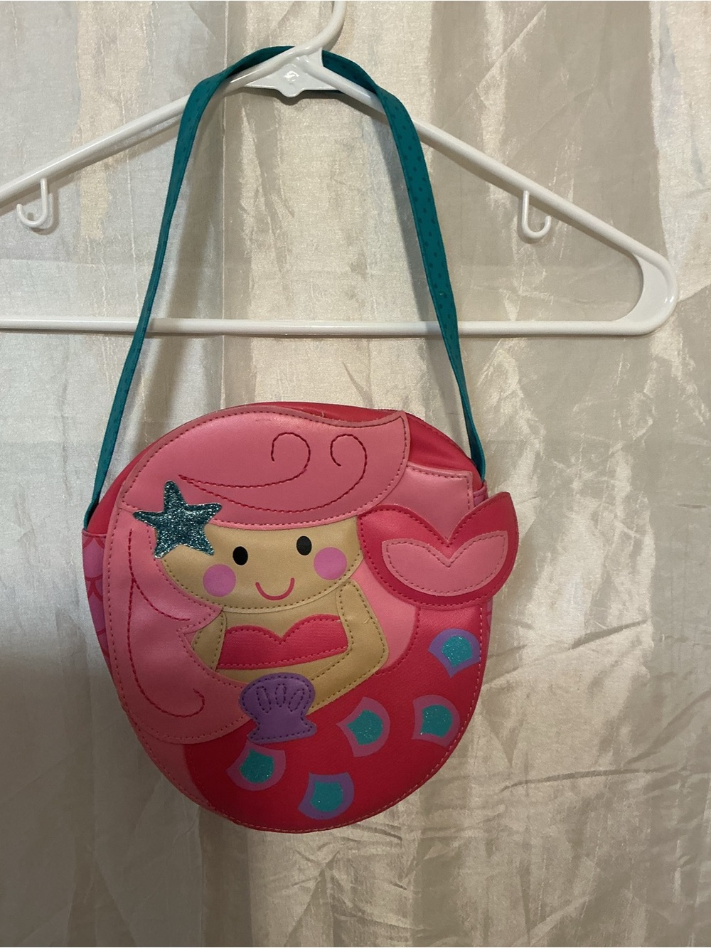Girls Pink Mermaid Crossbody Purse with Teal Strap